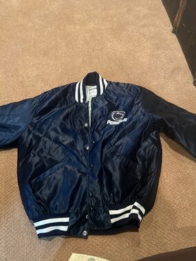 Navy Satin Penn State Bomber Jacket